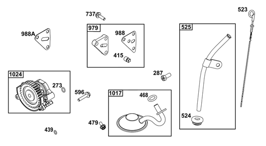 Lubrication Group Diagram and Parts List for 305446-3197-B5  Briggs and Stratton Engine
